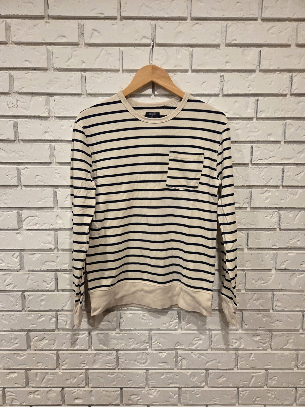 J Crew Striped Cream & Navy Long Sleeve Pocket Fleece